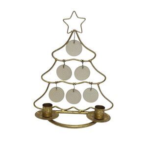 Gold Christmas Tree Double Candle Holder